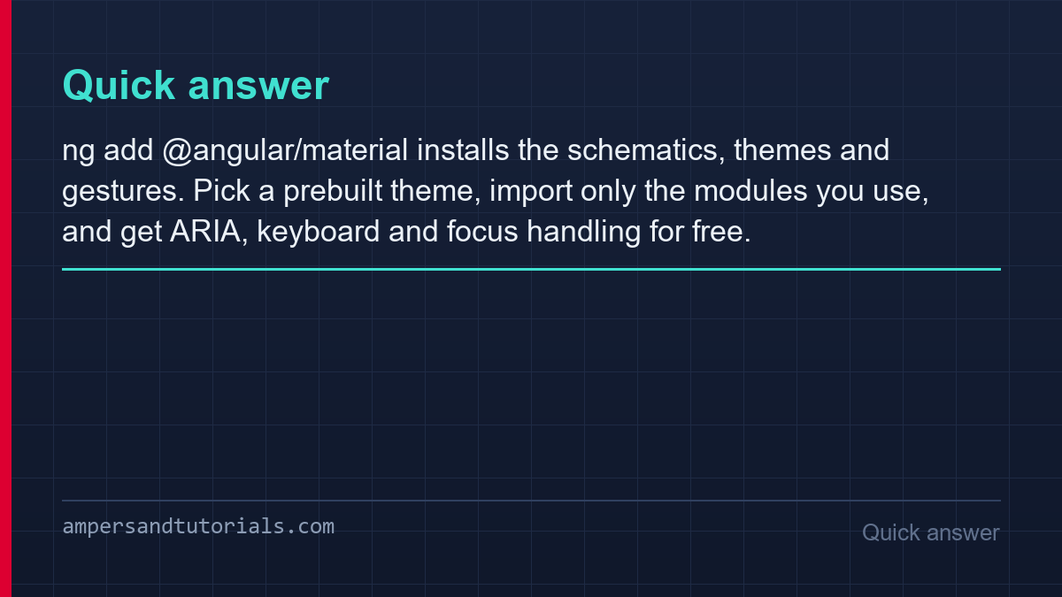 Quick answer card explaining what Angular Material is in plain language.